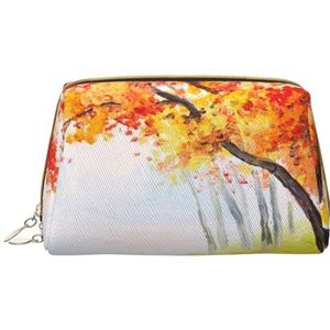 Grote make-up tas,Lederen cosmetische tas reizen toiletartikelen organisator tas make-up tas, herfst oranje bladeren, zoals afgebeeld, Eén maat