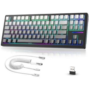 MAMBASNAKE × ATTACK SHARK TKL Hot-Swappable Draadloos Mechanisch Gaming Toetsenbord met Op Maat Gemaakte Gekrulde USB-C-kabel, 2,4 GHz/BT5.0/Bedraad, RGB-achtergrondverlichting, 5000 mAh - Zwart