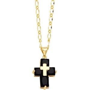 Meerkleurige dameskristallen kruishanger CZ verkoperde gouden korte ketting kruisketting cadeau (Style : Black)