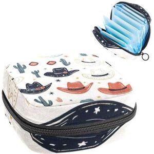 Opbergtas voor maandverband, Wild West cowboyhoeden met sterren en cactussen, draagbare maandverband, inlegkruisjes, tampons, opberghouder voor vrouwen, school, kantoor