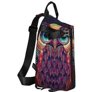 Sling Rugzak Borsttas Horror Patroon op Paarse Achtergrond Anti Diefstal Crossbody Schoudertas Dagrugzak Outdoor Sport Reizen Wandelen voor Mannen Vrouwen, Uil Patroon, Crossbody Backpack