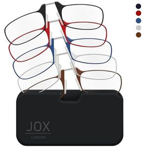JOX Leesbril om op de mobiele telefoon te bevestigen - neusleesbril met compact etui - armloze bril - comfort voor noodgevallen bij het lezen. (Bruin, 2.5, Dioptrieën)