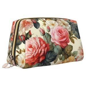 VTCTOASY Vintage make-uptas met bloemenprint, draagbare veelzijdige toilettas met grote capaciteit, cosmetische tas voor vrouwen, wit, één maat, Wit, Eén maat