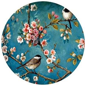 Tapijt Amerikaanse stijl bloem en vogel gedrukt tapijt ronde blauwe landelijke stijl mat woonkamer oppervlakte kleedkamer decor stoel mat retro Tapijt Woonkamer (Color : 2, Size : Diameter 80cm)