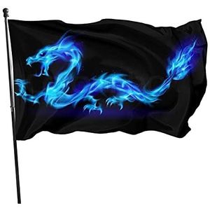 Vlag 90 x 150 cm, blauwe vlag van de drakenwind grappige veranda vlag muurdecoratie tuinvlaggen, voor tuin, festival, activiteiten