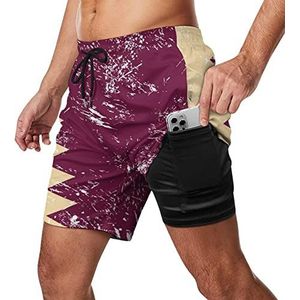 Retro Qatar Flag Heren Zwembroek Sneldrogende 2-in-1 Beach Sport Shorts met Compressie Liner En Pocket