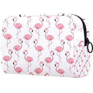 Roze Flamingos en tropische bladeren reizen make-up tas grote cosmetische tas make-up case organizer rits zakje voor vrouwen meisjes, Cartoon Roze Flamingo's, 18.5x7.5x13 cm/7.3x3x5.1 inch, Tas Organisator