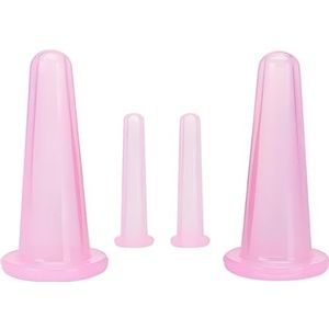 Zenarao 4 stuks gezichtscupping-therapieset, anti-cellulitis, siliconen vacuüm cupping cups voor gezicht en oog cupping massage handmatige rugmassageapparaten (2 kleine + 2 groot) (roze)