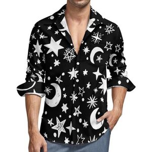 Moons And Stars Casual herenoverhemden met lange mouwen en zak, Hawaïaans shirt, vakantie, 2XL