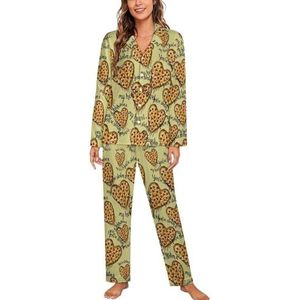 I Love Pizza Heart Pyjama Sets met lange mouwen voor vrouwen Klassieke Nachtkleding Nachtkleding Zachte Pjs Lounge Sets