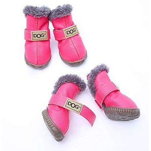 Wudimaoyiyouxian Fashion Dogs Winter Snow Boots, leer hond schoenen for Chihuahua, waterdichte Anti Slip Pet schoenen for kleine honden, 5 maten, 4 stuks/set (Color : Rose pink, Size : SIZE 3)