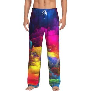 Rainbow Clouds Lange loungewear voor heren, nachtkleding, pyjamabroek, nachtkleding met zakken en trekkoord, Wit, S