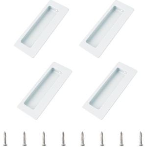 MOROBOR 4 stuks rechthoekige verzonken verborgen handgreep, ingebed ontwerp schuifdeurgreep met schroeven, roestvrijstalen kasttrekkers voor kledingkast, ladetrekkers (wit)