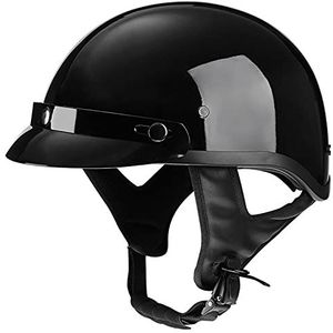Half Face Helm DOT ECE Goedgekeurde Cruiser Motorfiets Half Shell Helm Retro Stijl Scooter Motorhelm Volwassen Straat Fiets 4 Wheeler Vintage Jet Helm Voor Mannen En Vrouwen Bright Black,M