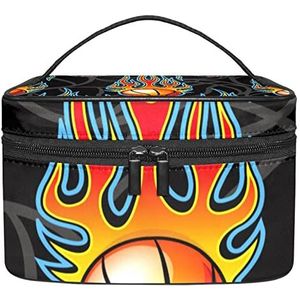 Basketbal Hot Rod Flame Make-up Organizer Bag, Reizen Make-up Tas Organizer Case Draagbare Cosmetische Tas voor Vrouwen en Meisjes Toiletartikelen, Meerkleurig, 22.5x15x13.8cm/8.9x5.9x5.4in