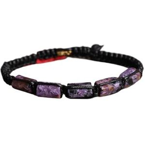 Natuurlijke zwarte toermalijn Nugget kralen geknoopt handgemaakte geweven armband vrouwen stenen kralen gevlochten armband verstelbaar (Color : Purple Charoite)