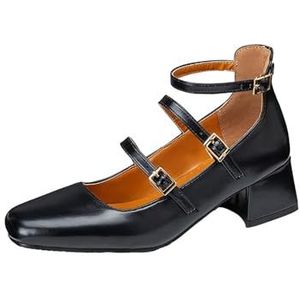 Vrouwen Retro Mary Jane Schoenen, Vierkante Teenblok Hak Enkele Schoenen, Geschikt Voor Bruiloft, Partij, Werk(Black,34EU)