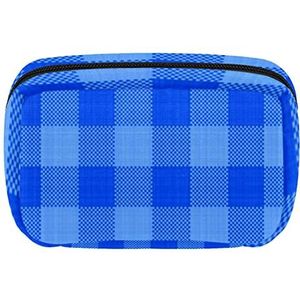 Blauwe Plaid Patroon Grid Textiel Kosmetische Rits Pouch Make-up Tas Reizen Waterdichte Toiletry Zakken voor Vrouwen, Meerkleurig, 17.5x7x10.5cm/6.9x4.1x2.8in