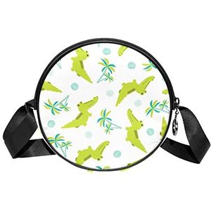 Ronde Crossbody Tas Cartoon Dier Groene Krokodillen Patroon Messenger Bag Purse Voor Vrouwen, Meerkleurig, 6.7x6.7x2.3 in, Sling Rugzakken