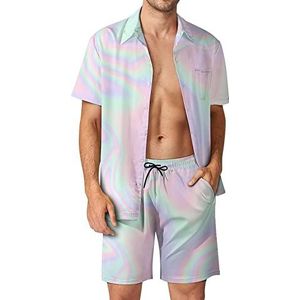 Pastel Holografische Folie Hawaiiaanse Sets voor Mannen Button Down Korte Mouw Trainingspak Strand Outfits 3XL