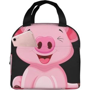 Little Pink Pig Unisex verdikte geïsoleerde lunchtas met voorvak voor werk, reizen, wandelen, picknick