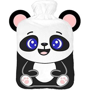 Warmwaterkruik met pullover overtrek 2 liter bedfles met mooie fleece print overtrek rubberen warmwaterkruik met deksel witte panda met blauwe ogen [092]
