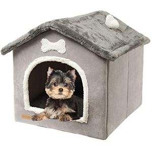 Opvouwbare hondenhok kennel bed, indoor hondenhok warm hondenbed, pluche hondenhok hondenhok met afneembaar kussen, geschikt voor kleine en middelgrote honden en katten