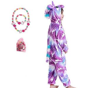 LINKE Kids Onesie voor meisjes Zachte Pluche Eenhoorn Pyjama Comfortabel Cadeau met Gratis Kleurrijke Armband & Ketting, Paarse Pegasus, 9-10 Jaren