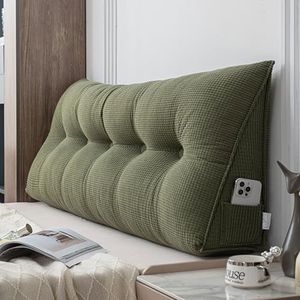 Maïsfluwelen hoofdbordkussen, kingsize queensize tweepersoonsbed, rugkussen voor op de bank, leeskussens, wasbaar wigvormig hoofdbordkussen, driehoekige rugsteun (maat: 200 x 50 x 20 cm, kleur: groen)