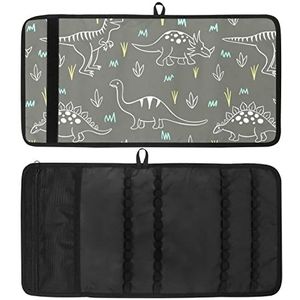 Potlood Wrap, Reizen Tekening Kleurpotlood Roll Organizer voor Artiest, Potloden Pouch Case Grijs Patroon Dinosaurus