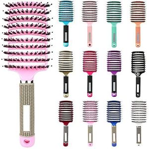 My Sensory Space Ontwarrende Haarborstel, Magische Borstel Ontklitter, Detangler Bristle Nylon Haarborstel, Gebogen en Geventileerde Ontwarrende Haarborstel (Kleur: Roze-B)