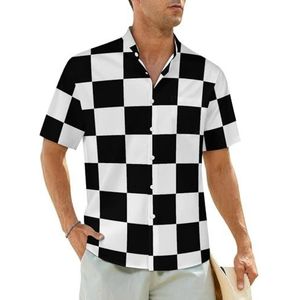 Wit zwart geruit herenshirt met korte mouwen strandshirt Hawaiiaans shirt casual zomer T-shirt 2XL