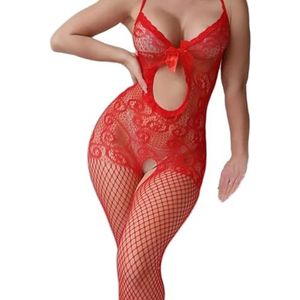 Bommi Fairy Sexy lingerie voor dames, naadloze mesh chemise lingerie baby pop mini jurk sexy jurk visnet negligées lingerie nachtjurk sleepwear voor dames, rood, XS-XXL