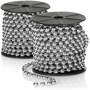 COM-FOUR® 2x parelslinger voor in de kerstboom - kerstboomversiering parellint - kerstversiering - trouwdecoratie - zilver 20 m