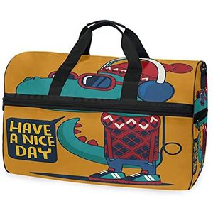 Knappe muziek dinosaurus sport zwemmen gymtas met schoenen compartiment weekender duffel reistassen handtas voor vrouwen meisjes mannen