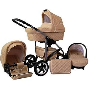 ChillyKids Kinderwagen, 3-in-1, 2-in-1 Isofix, complete set met autostoeltje Q-Bus 12 kleuren, crème, 3-in-1 met babyzitje