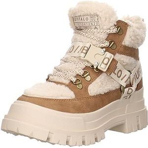 Buffalo Aspha Com Mid Warm Combat Boots Synthetische combinatie patroon Aspha Mid Warm Combat Boots Dames Beige/Lichtbruin Profielzool, bruin, 42 EU