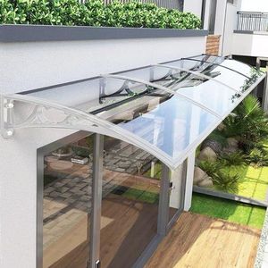 120 x 80 cm polycarbonaat raamdeur luifel luifel, voordeur buitenluifel, witte beugel transparant paneel luifel, UV-regen en sneeuwbescherming, hol laken, voordeur overhang luifel