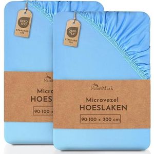NatureMark Hoeslaken, microvezels, 2 stuks, in vele maten en kleuren (laken 90x200-120x200 cm, Lichtblauw)