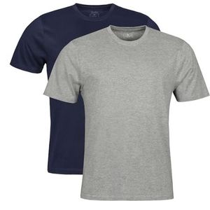 Spairs Heren effen bamboe T-shirts - 2 stuks, ronde hals, zacht, ademend, labelloos, korte mouwen, bamboe en katoenmix, vele kleuren, maten S, M, L, XL, XXL, Marine/Grijs Heide, L