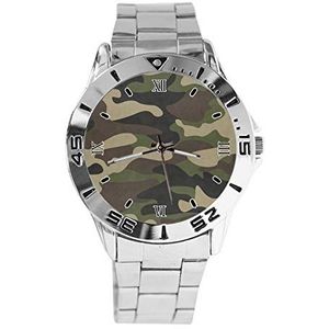 Militaire Camo Mode Vrouwen Horloges Sport Horloge Voor Mannen Casual Rvs Band Analoge Quartz Horloge, Zilver, armband