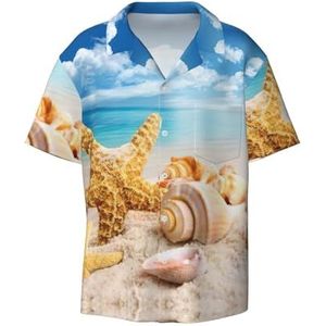 TyEdee Strand Zeester Schelpen Print Heren Korte Mouw Jurk Shirts met Zak Casual Button Down Shirts Business Shirt, Zwart, XXL