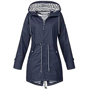 Dames overgangsjas outdoor waterdicht ademend regenjas met capuchon regenjas dames herfst lange winterjas effen lange jas met capuchon regenjas top coat winterjas, blauw, 4XL, modern