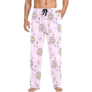 LI ZHI XIN Herenpyjamabroek, lange pyjamabroek, lente, herfst, dunne losse stijl, elastische tailleband met zak, S-XXL, mooi bloemenpatroon, Meerkleurig, S