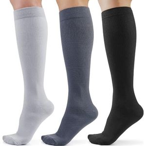 CAMBIVO Compressiekousen voor dames en heren, 3 paar, steunkousen, 3 kleuren, compressiesokken 8-15 mmHg, compressiesokken voor werk, reizen, zwangerschap, dagelijks gebruik, 3 kleuren., XXL