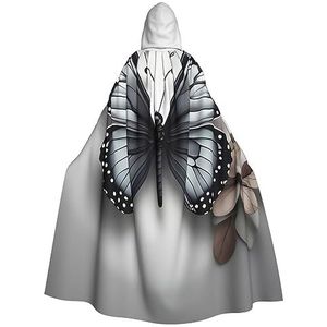 SSIMOO Grijze groenblauwe bloem vlinder volwassen partij decoratieve cape, volwassen Halloween capuchon mantel, cosplay kostuum cape
