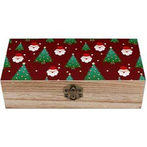 Kerstman en kerstboom houten kist met scharnierend deksel voor aandenken ambachten doe-het-zelf opslag sieraden gepersonaliseerde print container