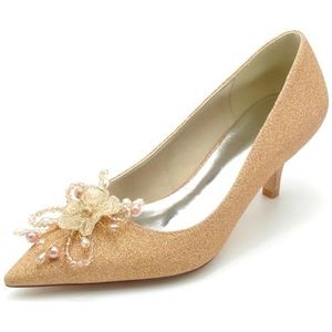 EICOFF Pumps voor Vrouwen Hoge Hak Bruidsschoenen Bruiloft Schoenen met Parels Dames Gesloten Teen Trouwschoenen Jurk Pumps Schoenen,Champagne,36 EU