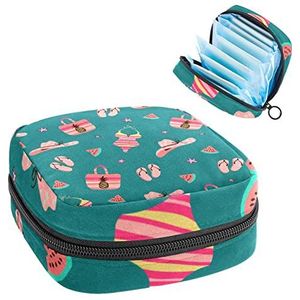 Beach Roeping Element Hoed Tas Flip Periode Tas voor Tiener Meisjes Vrouwen Dame, Maandverband Opbergtas met Rits Nylon Draagbare Opslag Menstruatie Pad Tas