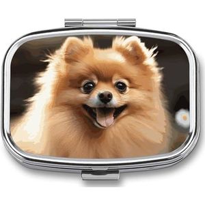 Pillendoosje metaal met spiegel,Pommerse hond bedrukte draagbare pillencontainer, reispillenorganisator voor opslag van verschillende medicijnen